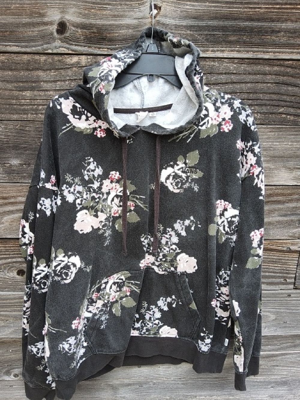 Vans Floral Hoodie - Black with Pink & Cream Flowers Size XL